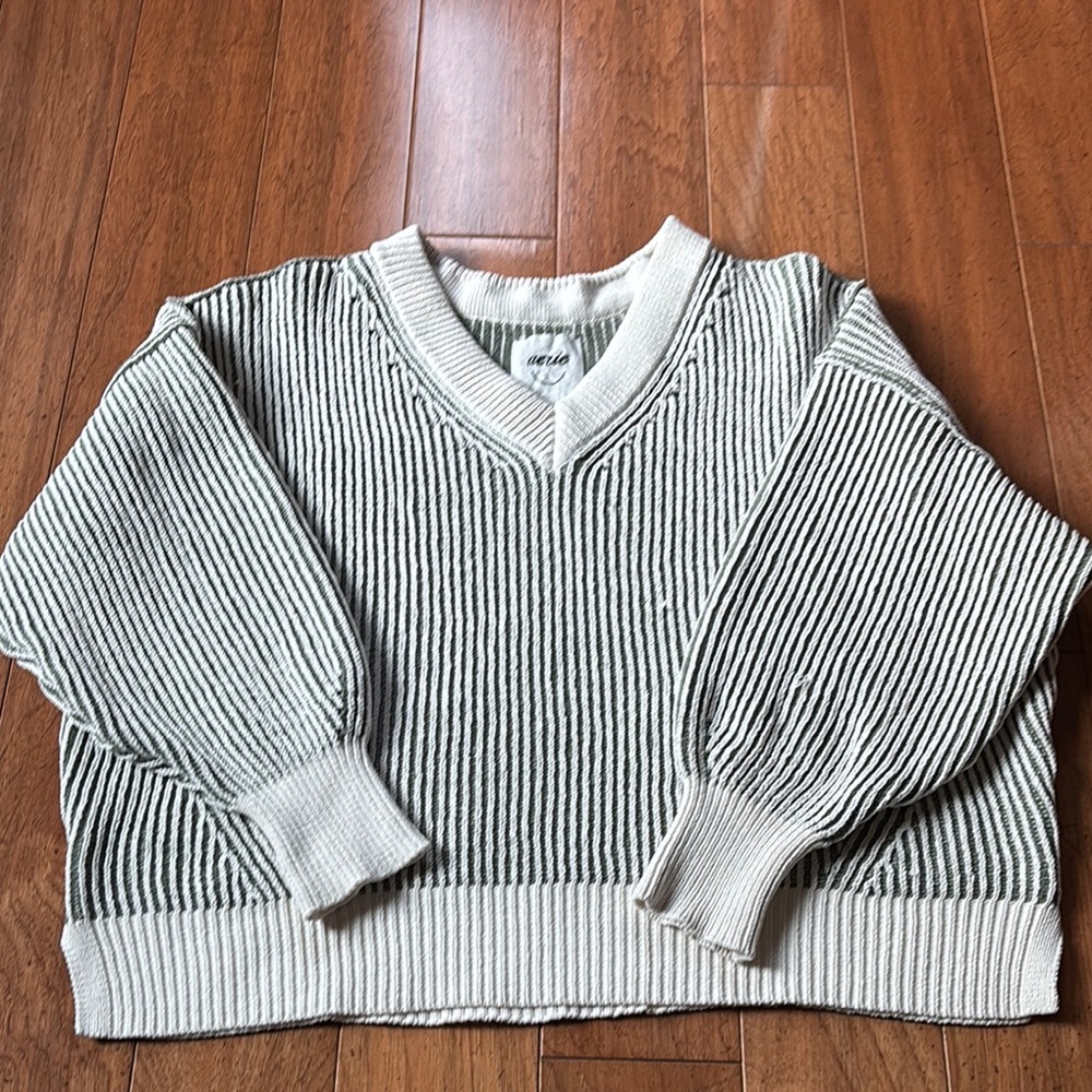 Aerie Striped V-Neck Sweater